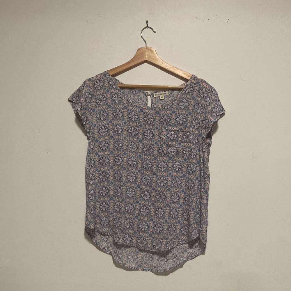 Floral Woman’s Medium Blue and Pink Top